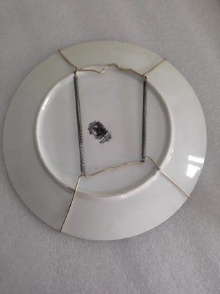 Lote platos antiguos porcelana marrón y blanco