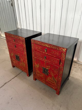 Pareja Mesitas Orientales Madera Pintada