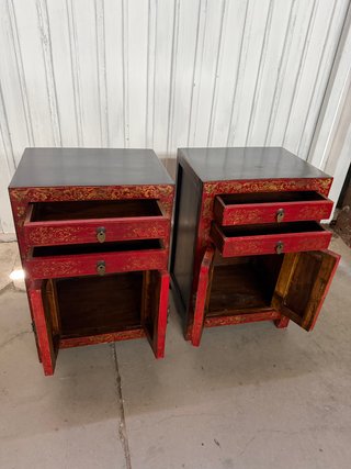 Pareja Mesitas Orientales Madera Pintada