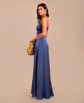 Vestido largo azul tirantes. Marca The-are.
