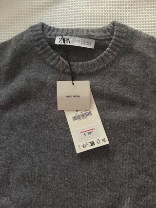 Jersey lana cuello redondo gris Zara