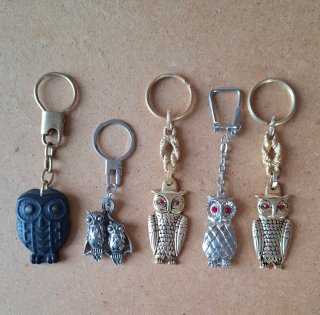 Lote de 5 llaveros búho de la suerte vintage retro