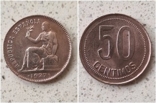 Numismática. Monedas antiguas de la II República.