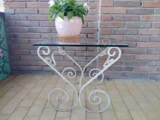 Mesa forja y cristal jardín/terraza
