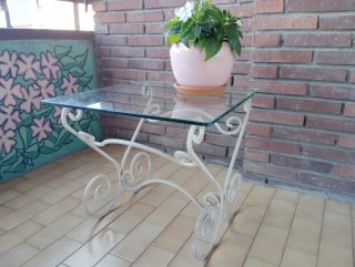 Mesa forja y cristal jardín/terraza