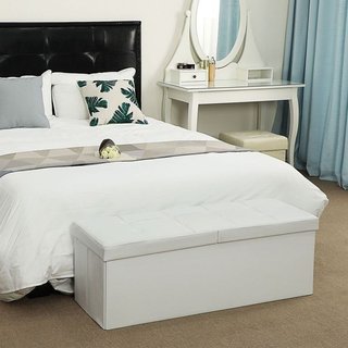 Puff almacenaje plegable 120L 110x38x38cm blanco SONGMICS LSF75WT