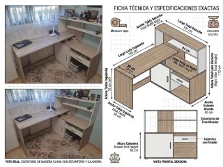 Escritorio esquinero madera y blanco