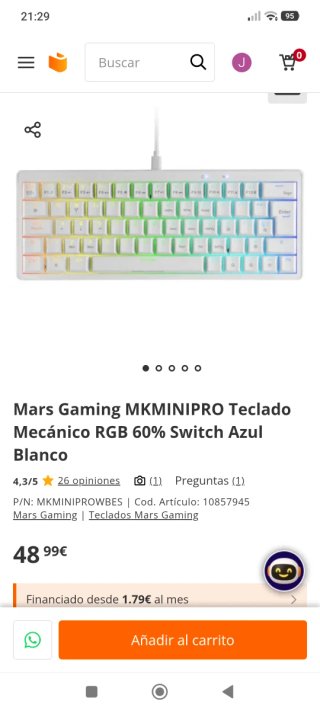 Teclado Mars Gaming MKMINI 60% RGB