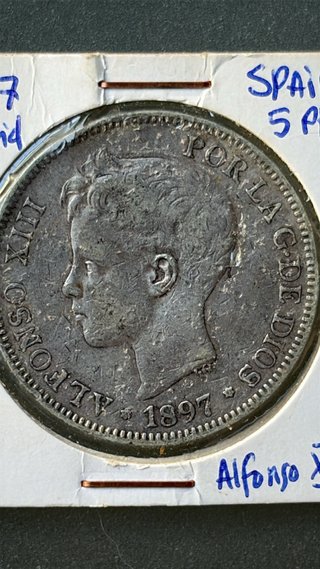 Moneda original de 5 Pesetas de Alfonso XIII (año