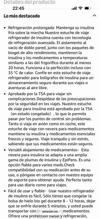 Enfriador insulina viaje aprobado TSA