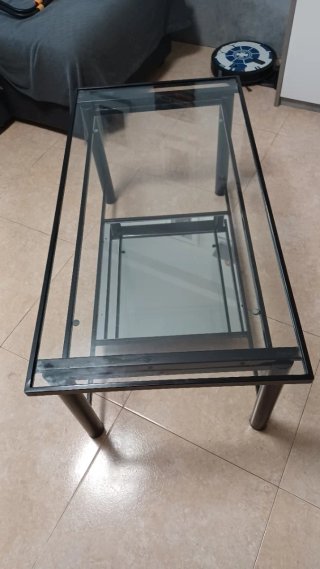 Mesa de centro cristal y metal negra