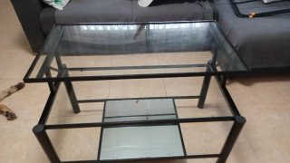 Mesa de centro cristal y metal negra