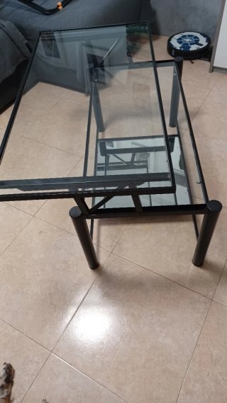 Mesa de centro cristal y metal negra