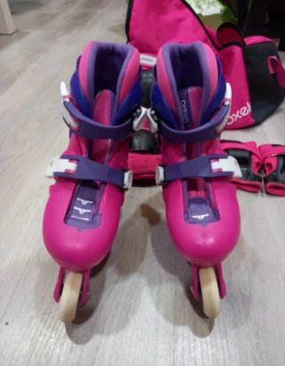 Patines niña Oxelo rosas y azules + protecciones