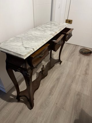 Mesa recibidor antigua mármol y madera