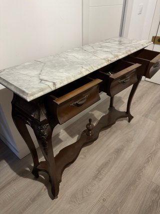 Mesa recibidor antigua mármol y madera