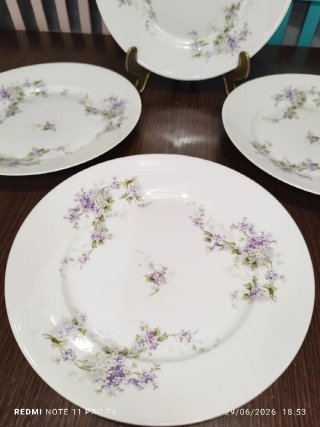 4 Platos Llanos Porcelana Francesa Antiguos