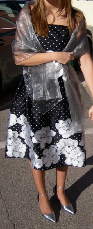 VESTIDO FIESTA NEGRO TOPOS Y FLORES