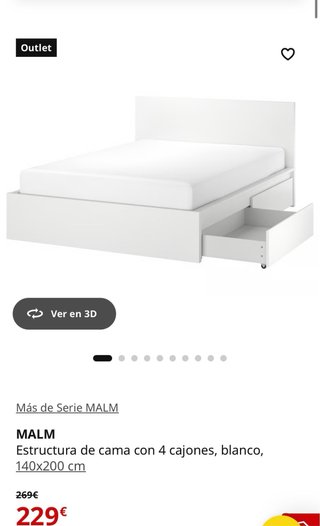 Estructura cama Malm con 2 cajones + colchón