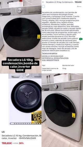 Secadora LG 10kg Condensación Bomba Calor