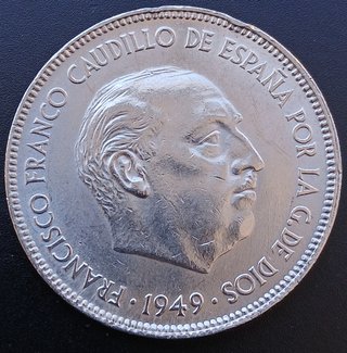5 Pesetas 1949 (19 - 52) ¡SC! ¡MONEDA TROQUELADA!