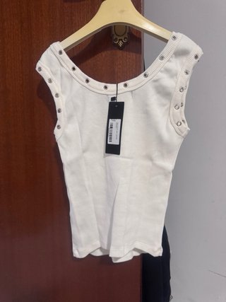 Motel Rocks Dax Eyelet Ribbed vest top white