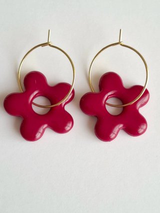 Pendientes Aro Charm Flor burdeos