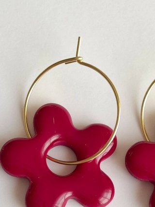 Pendientes Aro Charm Flor burdeos