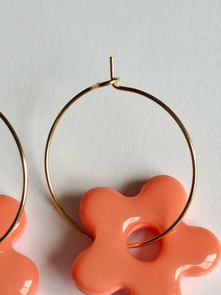 Pendientes Aro Charm Flor naranja