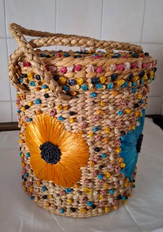 CESTO VINTAGE PAJA Y RAFIA