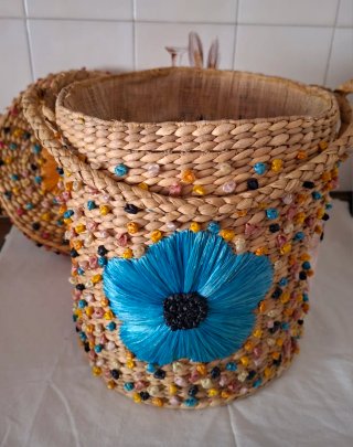 CESTO VINTAGE PAJA Y RAFIA