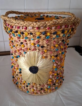 CESTO VINTAGE PAJA Y RAFIA