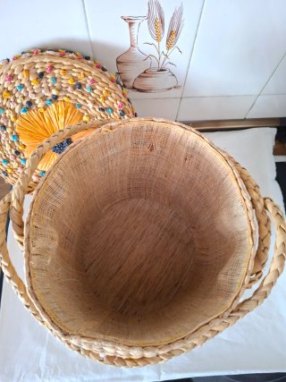 CESTO VINTAGE PAJA Y RAFIA
