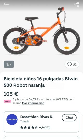 Bicicleta infantil 16 naranja