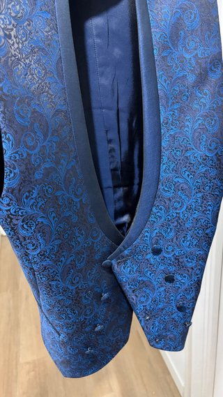 Traje Novio Cuello Mao Azul y negro
