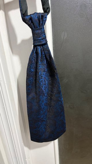 Traje Novio Cuello Mao Azul y negro