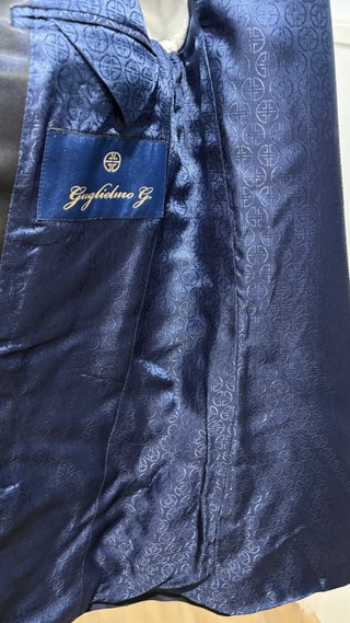 Traje Novio Cuello Mao Azul y negro