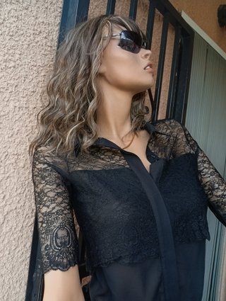 Camisa fiesta encaje negro talla M
