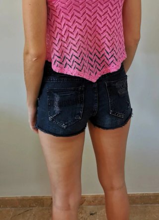 Shorts vaqueros Bershka negros rotos brillos