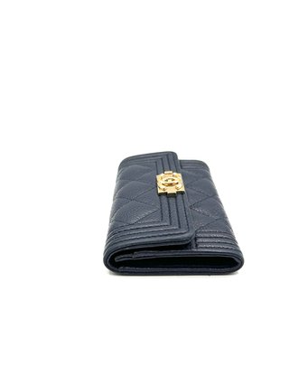 Tarjetero Chanel Boy Azul y Dorado