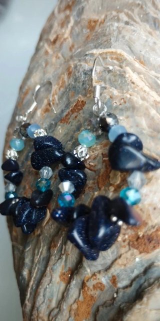 Pendientes Piedra Arenisca Azul y Plata