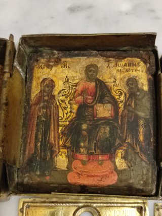 Icona Russa Antica Trittico da Viaggio