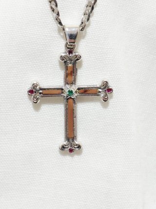 Colgante y Cruz Oro 18k Plata Esmeralda Rubí