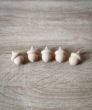 Set 5 ghiande decorative in legno naturale