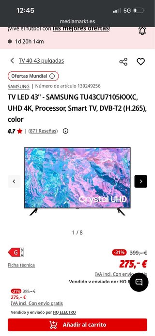 Samsung Smart TV 43 TU43CU7175U