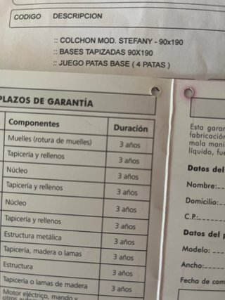 Colchón y somier 90x190 con garantía