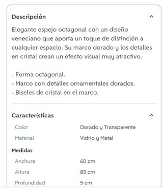Espejo Veneciano Octagonal Dorado
