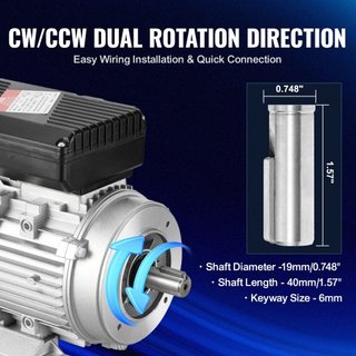 Motor Eléctrico de 0.55KW 1400 rpm, AC 220~240V 4.5A, Marco 80, B34, Motor de Compresor de Aire Monofásico, Eje Con Diente de 19mm, Rotación CW/CCW para Maquinaria Agrícola y Equipos Generales