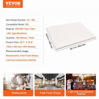Papel Filtro para Freidora, 100 Hojas, 25.7" x 16.9", Hojas de Filtro de Freidora Profunda de Reemplazo para Máquina de Filtro de Freidora Móvil Comercial de 55L, para Restaurante, Tienda de Comid...