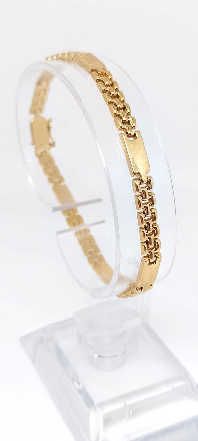 J-0876 Pulsera Oro 18K Eslabones Combinados